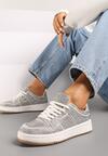 Szare Sneakersy na Płaskiej Podeszwie Wykończone Cyrkoniami Vlisina