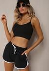 Czarne Szorty Dresowe z Dodatkiem Bawełny High Waist Wykończone Lamówką Mivorina
