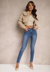 Niebieskie Jeansy Skinny High Waist z Bawełny Ozdobione Podwiniętymi Nogawkami Naviseni