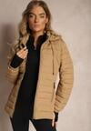 Ciemnobeżowa Kurtka Ozdobiona Pikowaniem Wykończona Sznurkami i Kapturem Mivissa