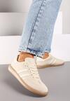 Beżowe Casualowe Sneakersy na Płaskiej Podeszwie z Paskami Jereria