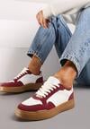 Bordowe Casualowe Sneakersy na Płaskiej Podeszwie z Perforacją Theneria