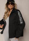 Czarna Pudełkowa Kurtka z Napisami i Kapturem Nevilene