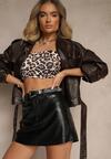 Czarna Spódnico-Spodenki z Imitacji Skóry High Waist Wykończone Paskiem Nevsara