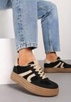 Czarne Sneakersy na Platformie Ozdobione Geometrycznym Motywem Nevmira