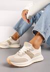 Beżowe Sneakersy na Płaskiej Podeszwie Ozdobione Geometrycznym Motywem Neveirae