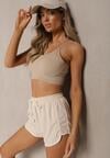 Jasnobeżowe Dresowe Szorty z Bawełny High Waist z Gumką w Pasie Nevelixa
