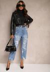 Niebieskie Jeansy o Fasonie Boyfriend z Dziurami i Ozdobnym Paskiem Meriyan