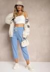 Niebieskie Spodnie High Waist Dresowe Bawełniane ze Sznurkiem w Pasie i Małą Naszywką Lerianns