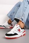 Biało-Czerwone Sneakersy Sznurowane z Aplikacją na Boku i Przeszyciami Irilian