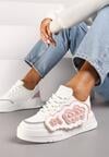 Biało-Różowe Sneakersy na Niskiej Platformie z Ozdobnymi Kwiatkami na Boku Benavilla