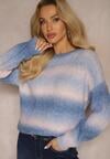 Niebieski Casualowy Sweter Ombre o Delikantym Splocie Ansaria