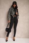 Czarne Spodnie Skinny High Waist z Gumką w Talii Nitami i Ozdobnymi Guzikami Ciandora