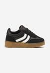Czarne Buty Sportowe Sneakersy na Płaskiej Podeszwie Ozdobione Paskami Cretara