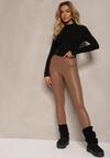 Jasnobrązowe Legginsy z Imitacji Skóry High Waist z Polarem Selabra
