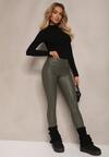 Ciemnozielone Legginsy z Imitacji Skóry High Waist z Polarem Selabra