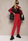 Czerwony Komplet Dresowy z Kolorowym Lampasem Bluza z Kapturem i Spodnie Joggery Nevarielles