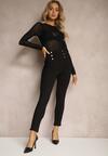 Czarne Legginsy Bawełniane High Waist Ozdobione Guzikami Liorvia
