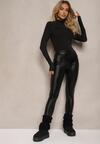 Czarne Legginsy z Imitacji Skóry High Waist Ozdobione Wsuwanymi Kieszeniami Valerievia