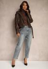 Niebiesko-Szare Jeansy z Bawełną o Kroju Mom Fit High Waist Melortia