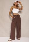 Brązowe Spodnie o Szerokim Kroju High Waist z Wiązaniem w Pasie Ettianne