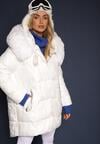 Biała Pudełkowa Kurtka Pikowana Ozdobiona Odpinanym Futerkiem i Suwakiem Hedizelle