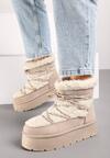 Beżowe Futerkowe Śniegowce Sznurowane na Grubej Podeszwie Werira