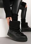 Czarne Śniegowce Futerkowe na Platformie ze Sznurowaną Cholewką Izalithia