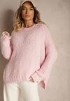 Różowy Sweter z Moherem Wiskozą i Wełną Salinae