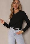 Czarna Klasyczna Bluzka Longsleeve z Wiskozy Lealindra