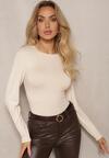 Beżowa Klasyczna Bluzka Longsleeve z Wiskozy Lealindra