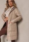 Beżowa Przejściowa Kurtka z Pikowanymi Przeszyciami i Kapturem Leandwen