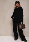 Czarny Komplet Oversize z Dzianiny Sweter z Wiązaniem i Spodnie o Szerokim Kroju Emmige