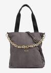 Szara Torebka Shopper z Ekozamszu Zdobiona Eleganckim Łańcuszkiem Leathraen