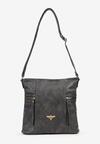 Szara Torebka Typu Listonoszka z Ozdobną Metalową Aplikacją i Regulowanym Paskiem Tobira