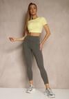 Szare Legginsy High Waist z Szeroką Gumką w Pasie Sevini