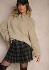 Czarne Trapezowe Spódnico-Spodenki Plisowane z Wiskozą High Waist w Kratę z Paskiem Filiana