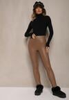 Brązowe Spodnie z Ekoskóry Skinny High Waist Ocieplane Polarową Wyściółką Lavimi