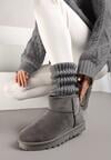 Szare Casualowe Ocieplane Śniegowce na Płaskiej Podeszwie Emelunetta