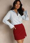 Bordowa Spódnica z Wiskozą High Waist Ozdobiona Rozcięciem Delonis