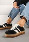 Czarne Sneakersy na Płaskiej Podeszwie z Ozdobnymi Paskami Velali