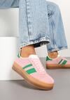 Różowo-Zielone Sneakersy na Płaskiej Podeszwie z Ozdobnymi Paskami Velali