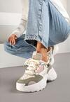 Beżowo-Zielone Sneakersy w Streetwearowym Stylu na Tłoczonej Podeszwie Nelasea