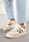 Beżowe Sneakersy w Stylu Tenisówek Ozdobione Paskami w Panterkę Lilmi