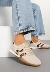 Beżowo-Brązowe Sneakersy z Ozdobną Plecionką z Rafią i Wzorem w Panterkę Morloris