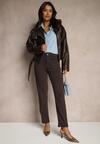 Ciemnobrązowe Jeansy Mom Fit Regular Waist o Casualowym Kroju Firvila