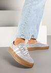 Szare Sneakersy Klasyczne Tenisówki ze Skóry Naturalnej Alotia