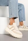 Beżowe Sneakersy na Tłoczonej Platformie z Ozdobnymi Paskami Fonivena