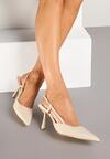 Beżowe Sandały na Szpilce Typu Slingback Leathara