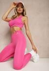 Różowe Legginsy High Waist z Gumką w Pasie Cloen